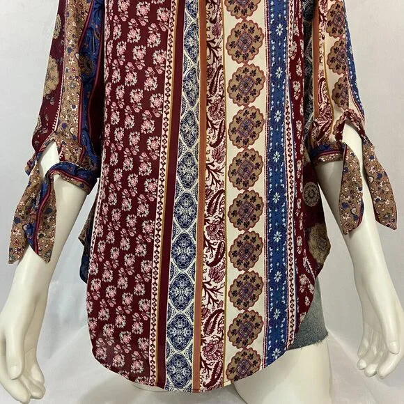 Moa Moa Women's Blouse Top Scoop Neck 1/2 Sleeve Boho Floral Size L New w/o Tags - Picture 3 of 6